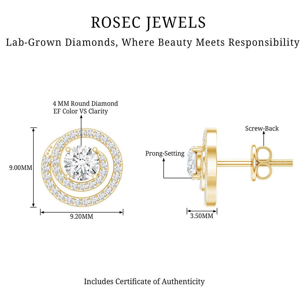 Lab Grown Diamond Swirl Stud Earrings With Screw Back