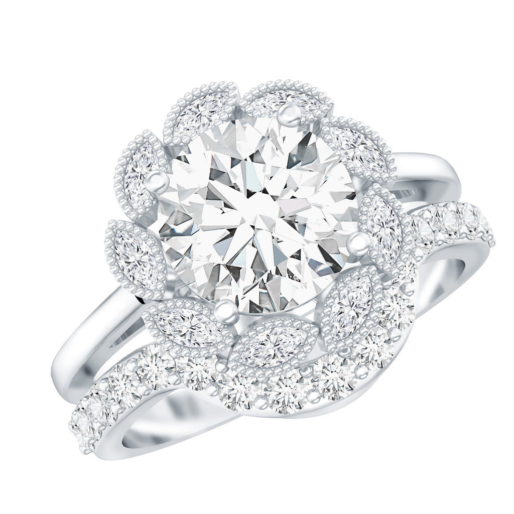 Lab Grown Diamond Vintage Inspired Engagement Ring with Wedding Band