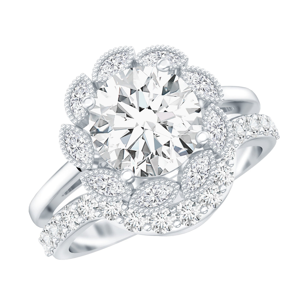 Lab Grown Diamond Vintage Inspired Engagement Ring with Wedding Band