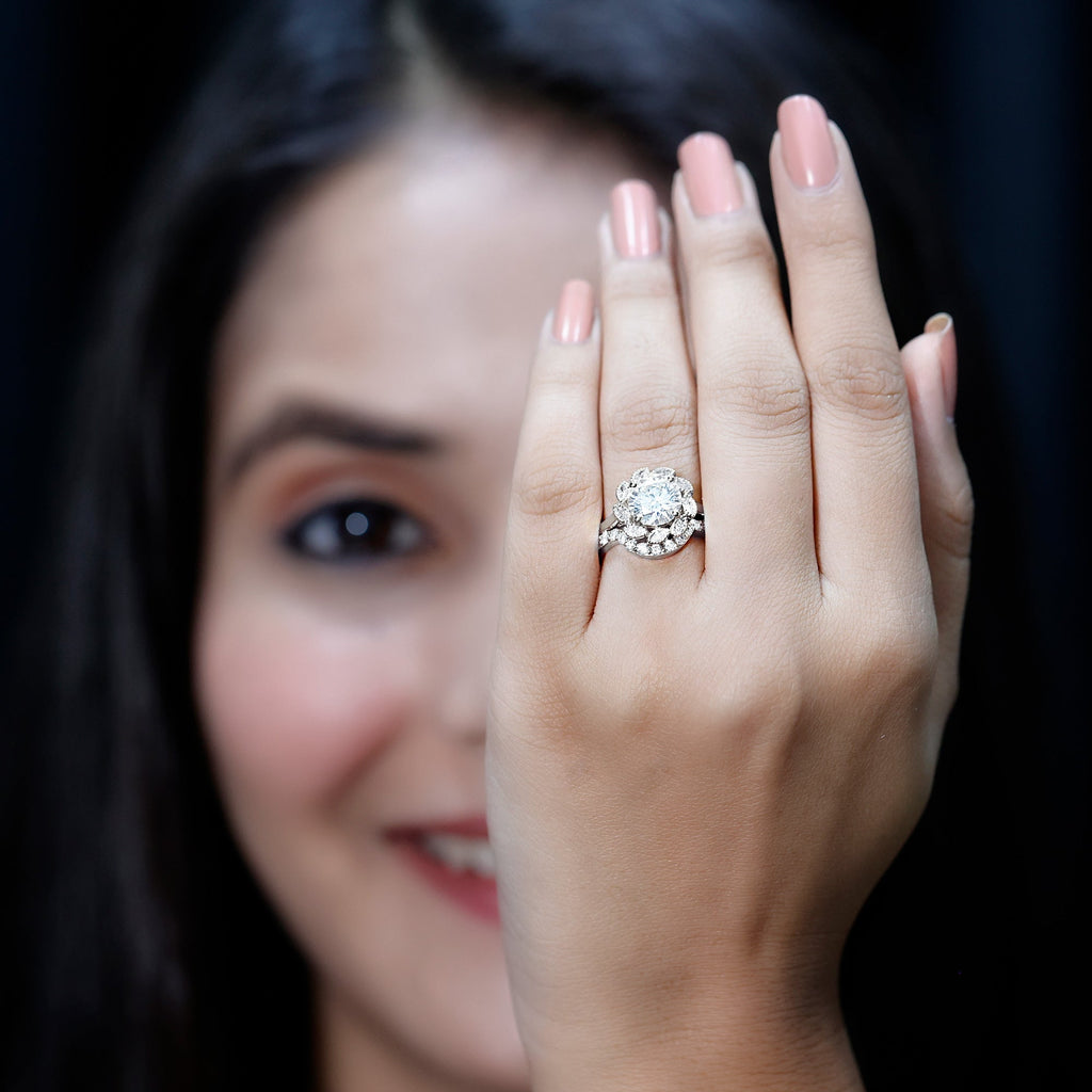 Lab Grown Diamond Vintage Inspired Engagement Ring with Wedding Band