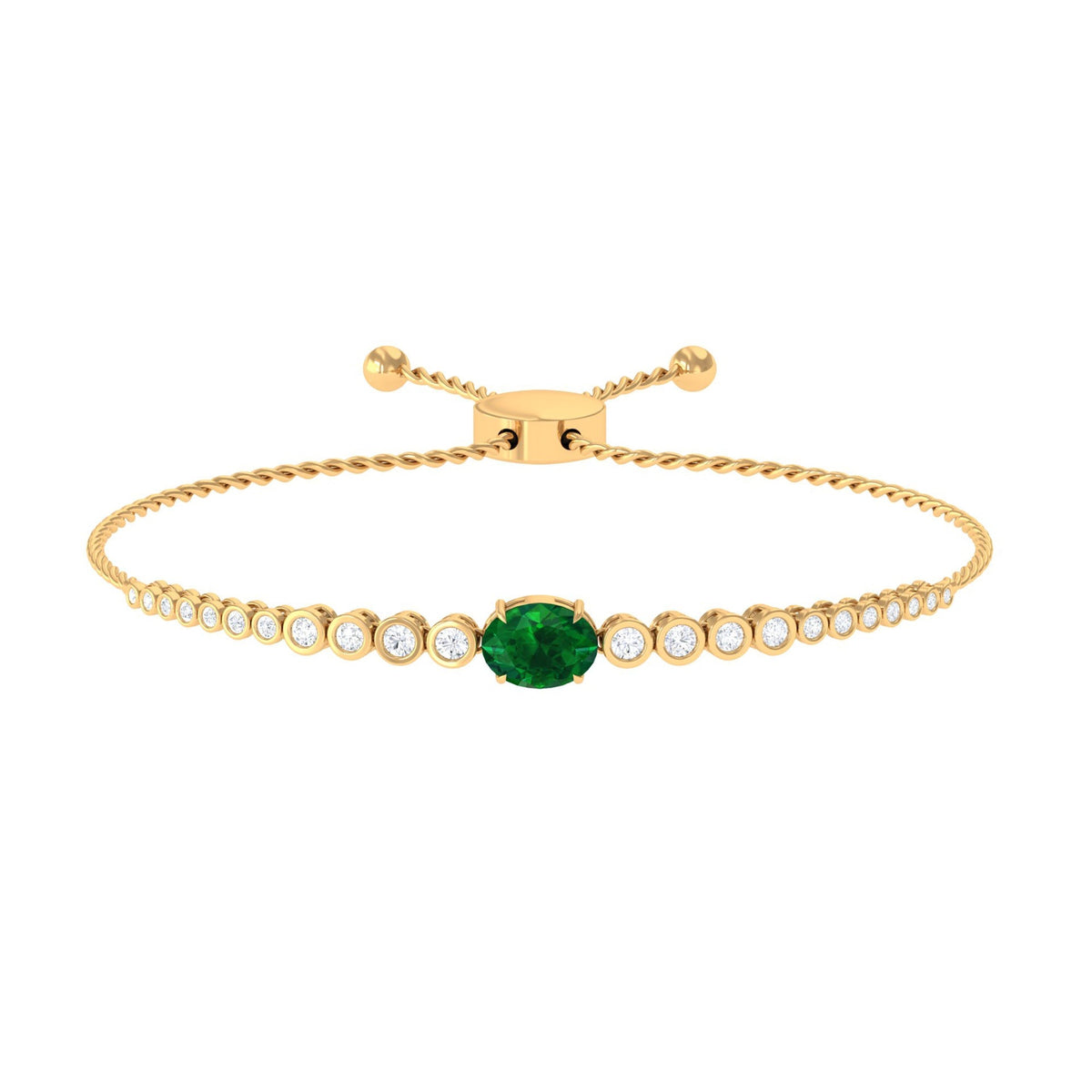 Lab Grown Emerald Bracelet – 1.2 Carat Oval Emerald Bolo Diamond Tennis