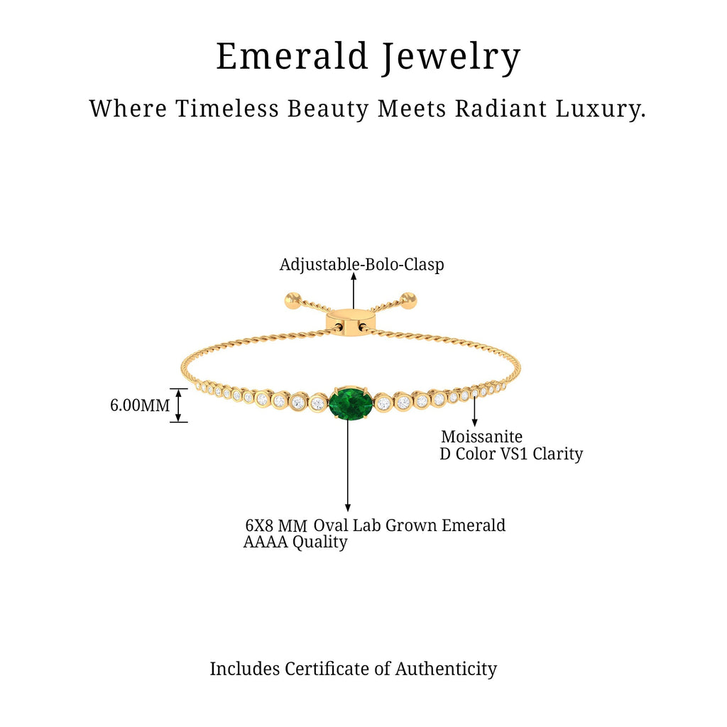 Lab Grown Emerald Bracelet – 1.2 Carat Oval Emerald Bolo Diamond Tennis