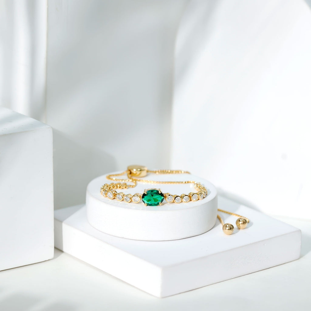 Lab Grown Emerald Bracelet – 1.2 Carat Oval Emerald Bolo Diamond Tennis