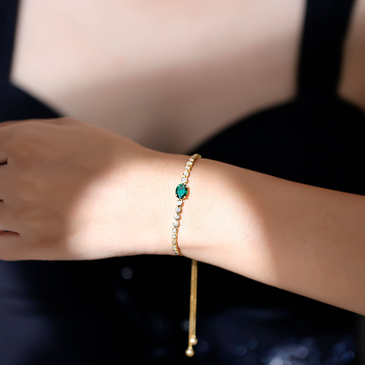 Lab Grown Emerald Bracelet – 1.2 Carat Oval Emerald Bolo Diamond Tennis