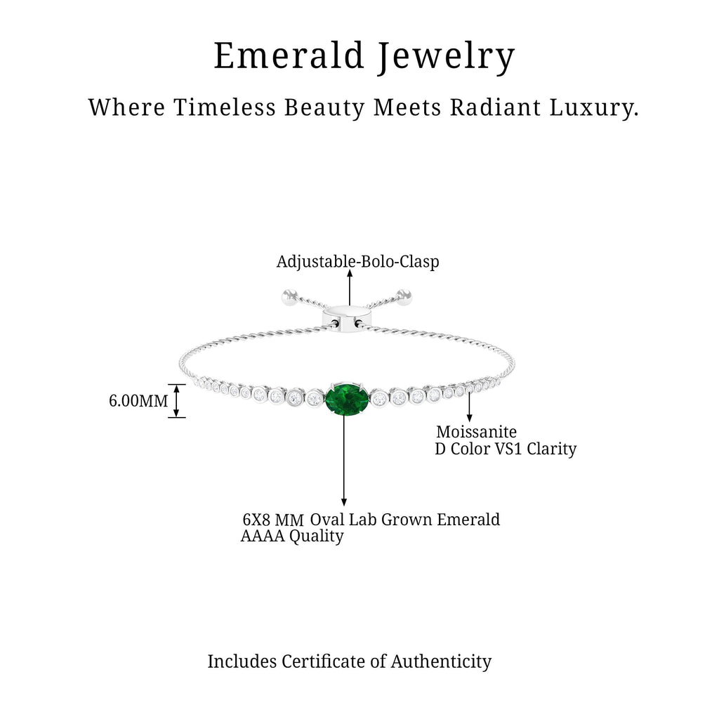 Lab Grown Emerald Bracelet – 1.2 Carat Oval Emerald Bolo Diamond Tennis