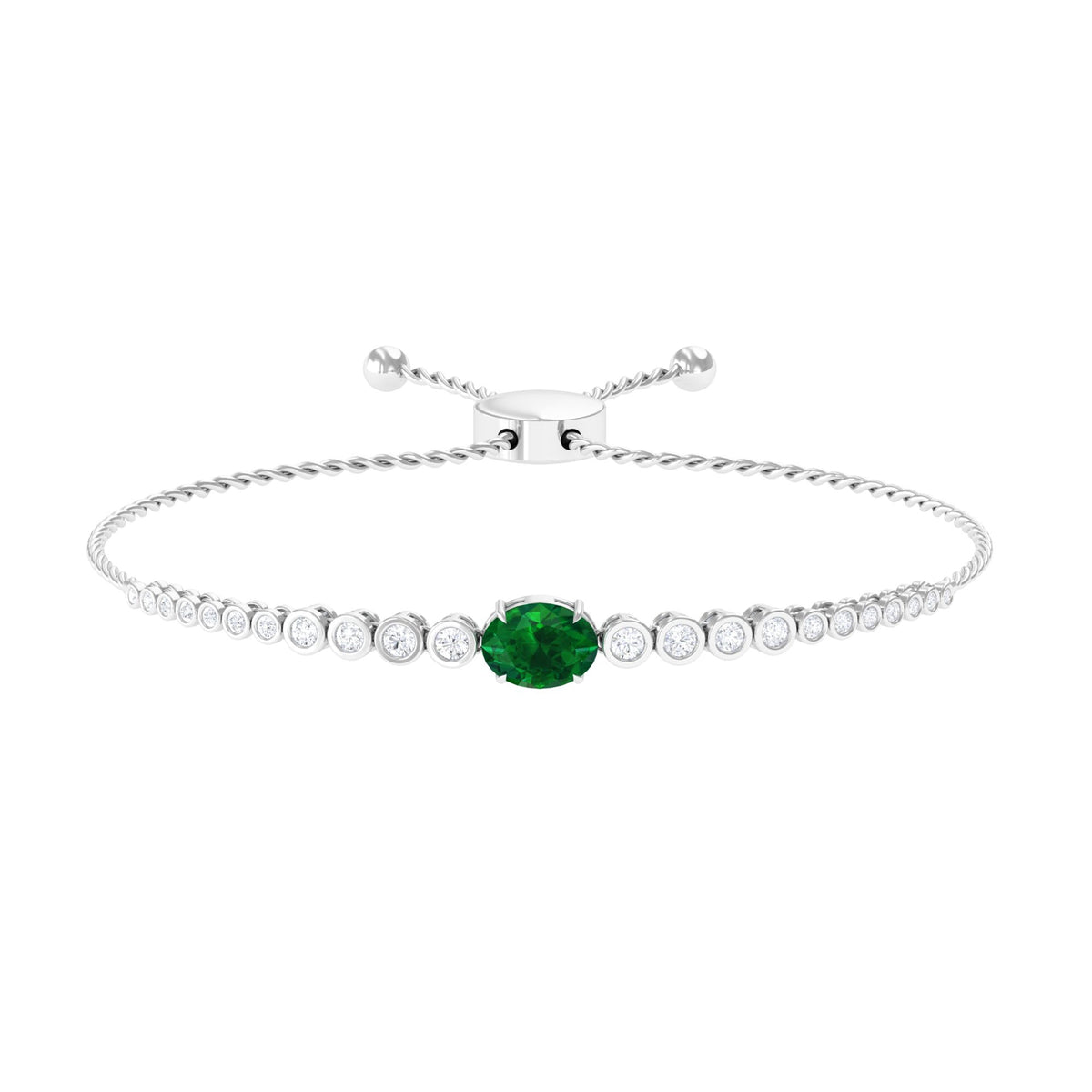 Lab Grown Emerald Bracelet – 1.2 Carat Oval Emerald Bolo Diamond Tennis