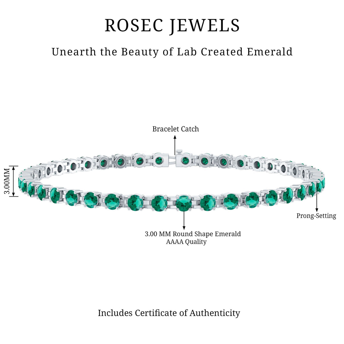 Lab Grown Emerald Bracelet – AAA Grade Tennis Bracelet With Sparkling Round Emeralds