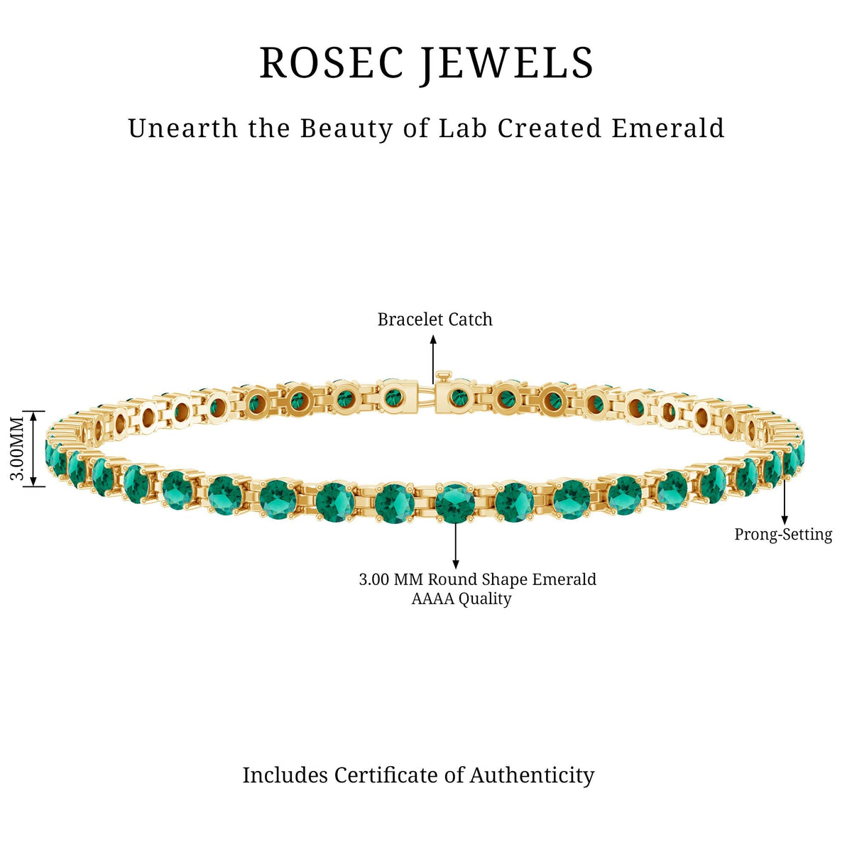 Lab Grown Emerald Bracelet – AAA Grade Tennis Bracelet With Sparkling Round Emeralds