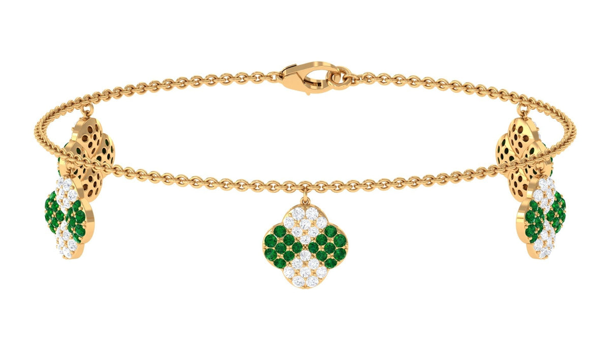 Lab Grown Emerald Bracelet – Delicate Flower Charm Chain with Moissanite Jewelry