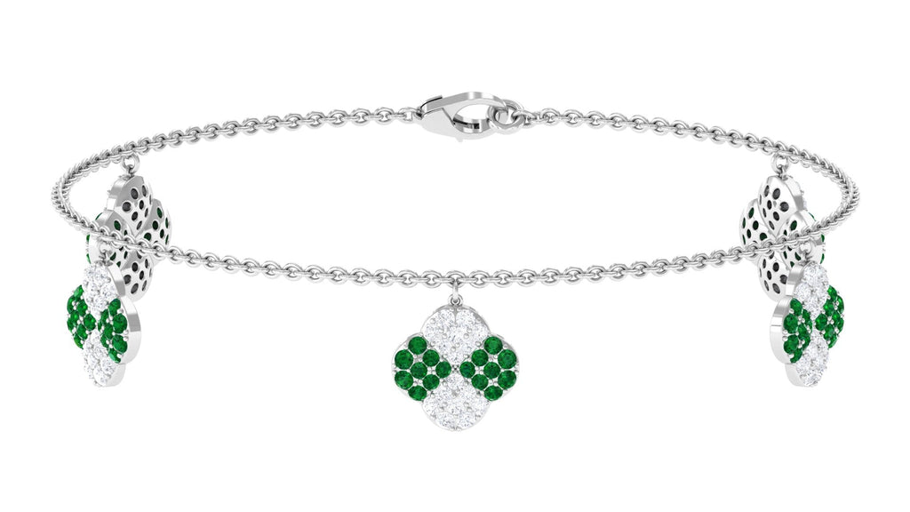 Lab Grown Emerald Bracelet – Delicate Flower Charm Chain with Moissanite Jewelry