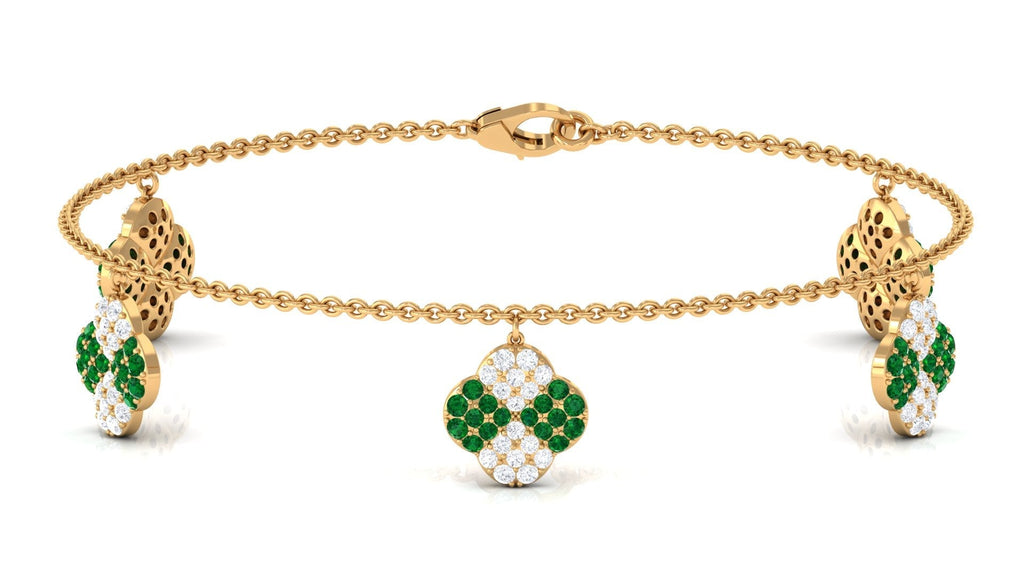 Lab Grown Emerald Bracelet – Delicate Flower Charm Chain with Moissanite Jewelry