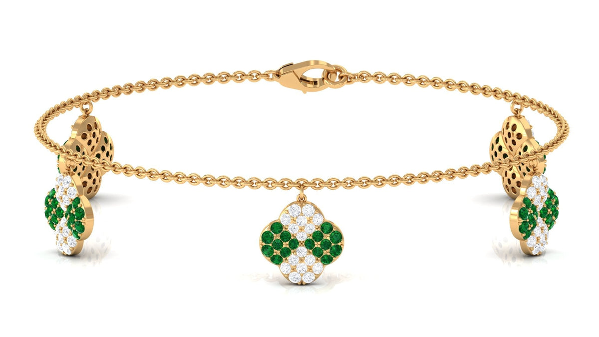 Lab Grown Emerald Bracelet – Delicate Flower Charm Chain with Moissanite Jewelry