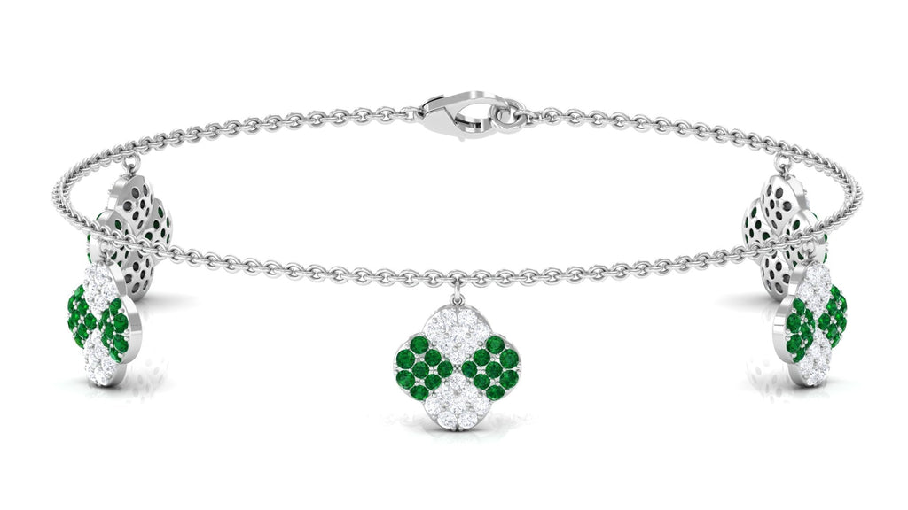 Lab Grown Emerald Bracelet – Delicate Flower Charm Chain with Moissanite Jewelry