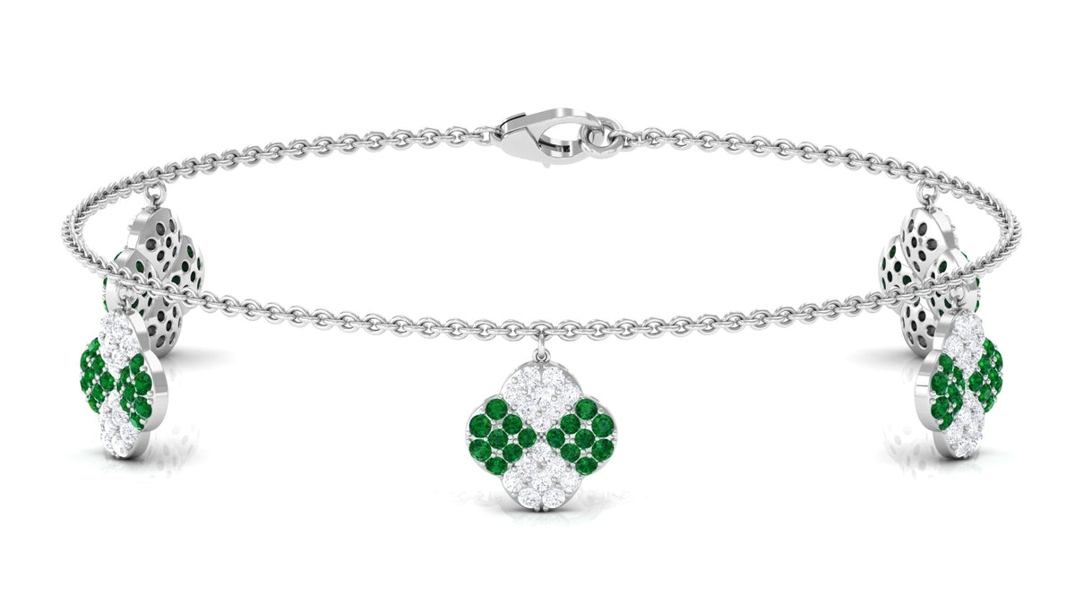 Lab Grown Emerald Bracelet – Delicate Flower Charm Chain with Moissanite Jewelry