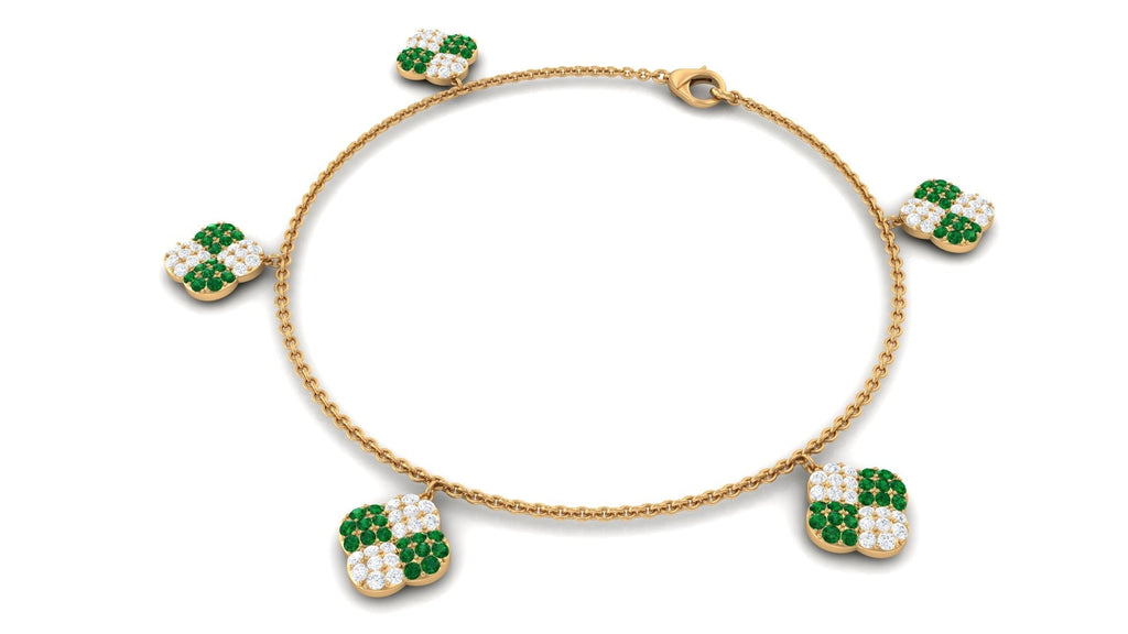 Lab Grown Emerald Bracelet – Delicate Flower Charm Chain with Moissanite Jewelry