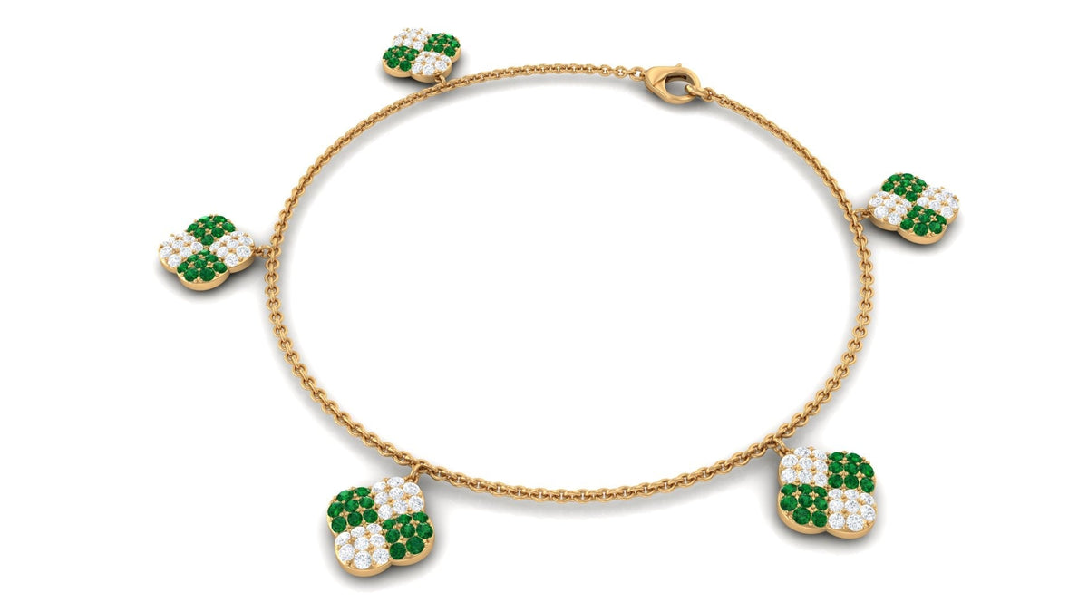 Lab Grown Emerald Bracelet – Delicate Flower Charm Chain with Moissanite Jewelry