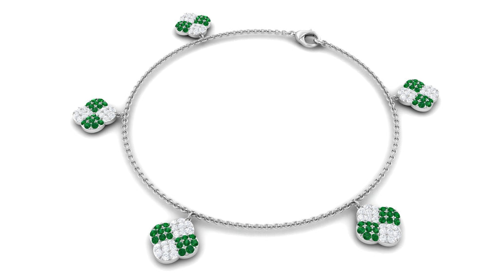 Lab Grown Emerald Bracelet – Delicate Flower Charm Chain with Moissanite Jewelry