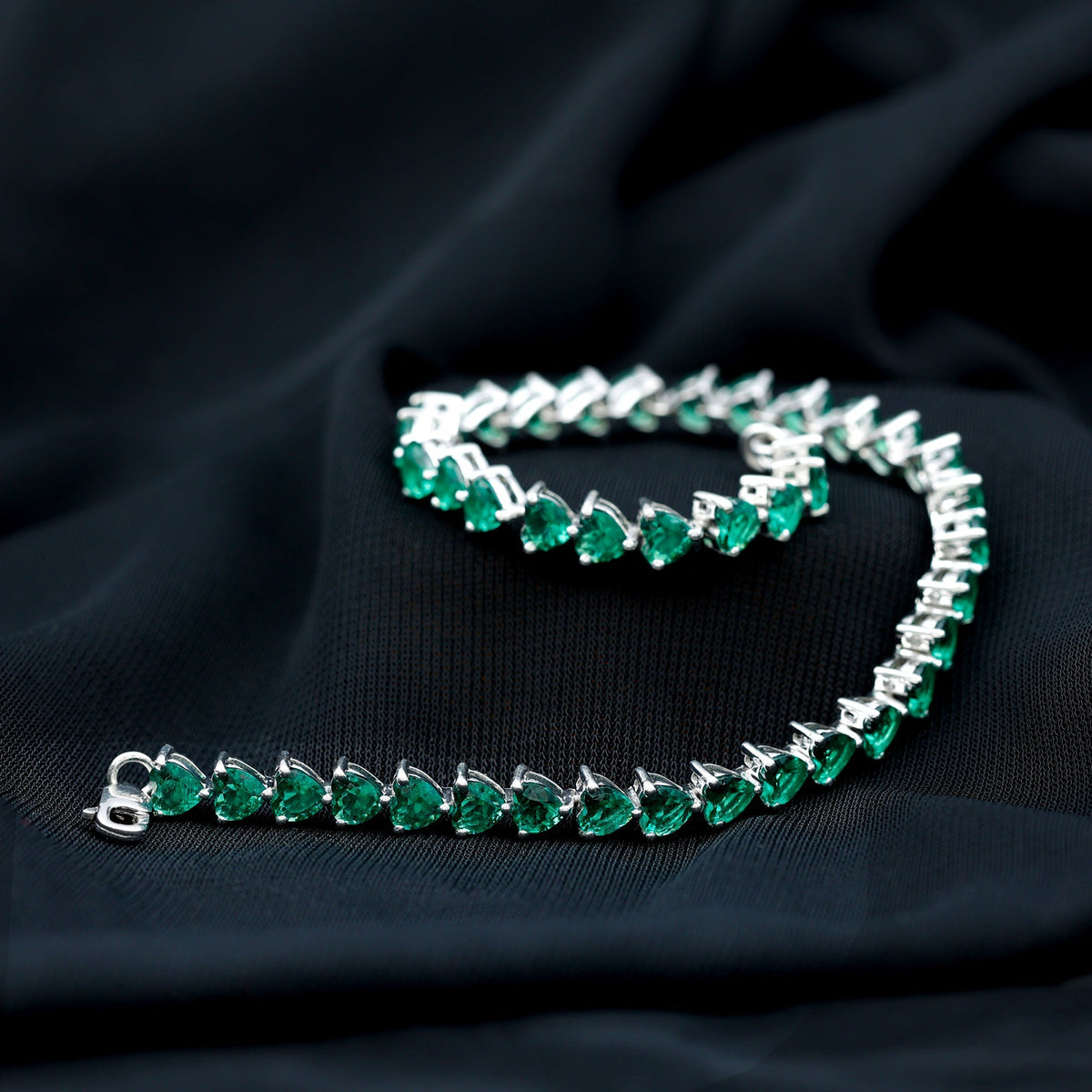 Lab Grown Emerald Bracelet – Heart Shaped Tennis Bracelet With AAAA Quality Emeralds