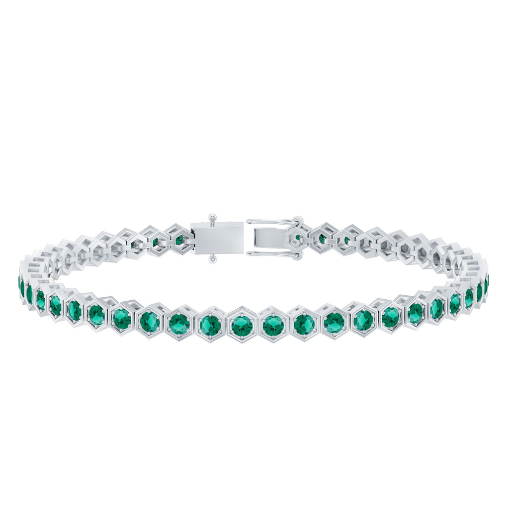 Lab Grown Emerald Bracelet – Hexagon Frame Tennis Bracelet with AAAA Quality Emeralds