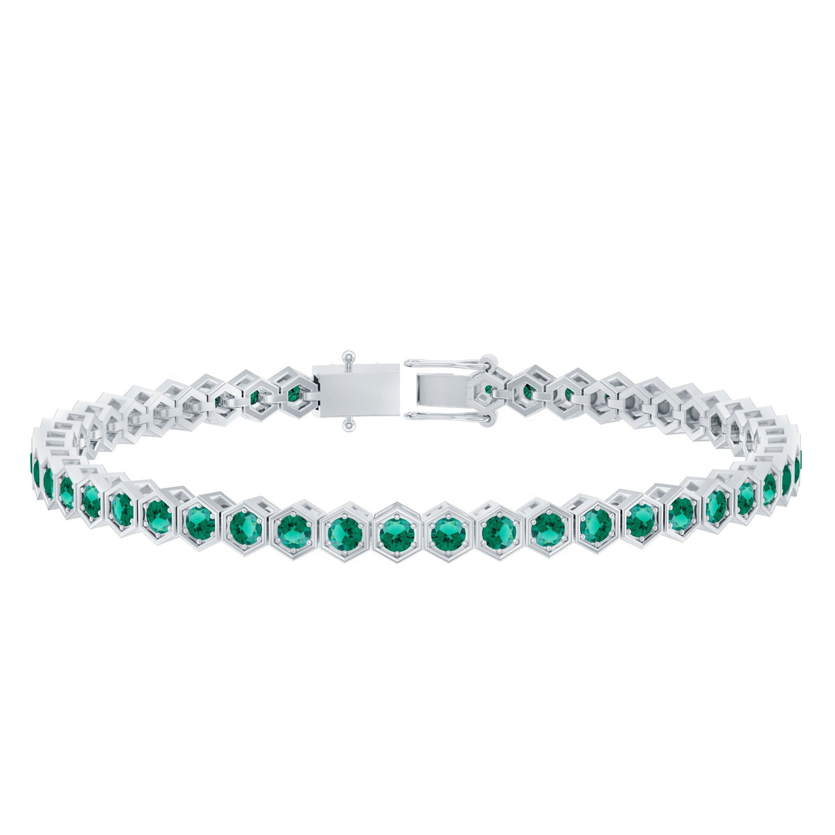 Lab Grown Emerald Bracelet – Hexagon Frame Tennis Bracelet with AAAA Quality Emeralds