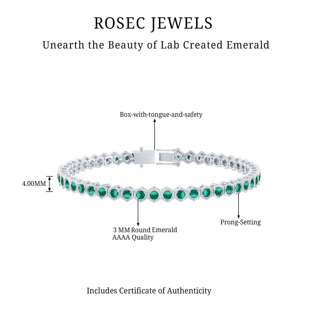 Lab Grown Emerald Bracelet – Hexagon Frame Tennis Bracelet with AAAA Quality Emeralds