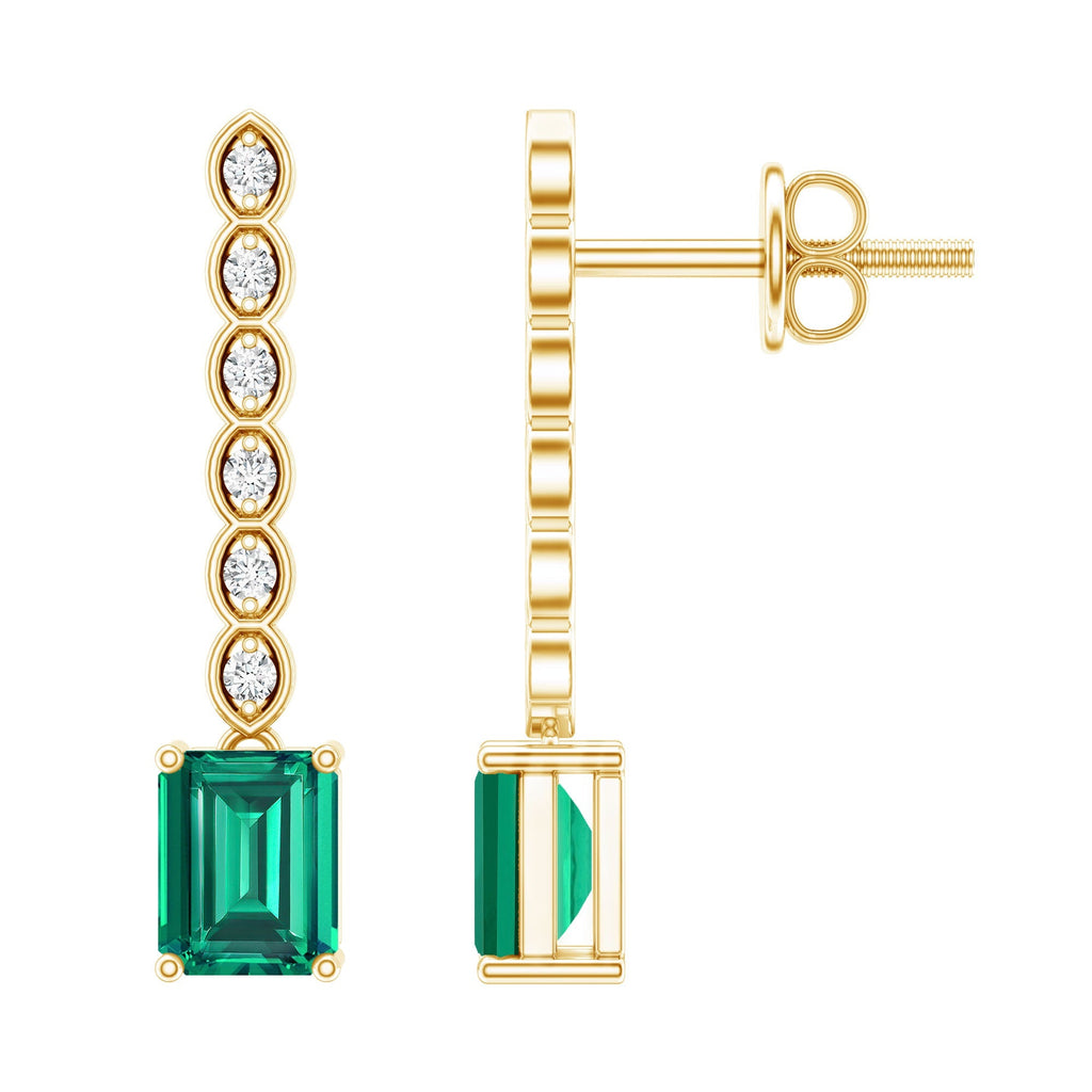 Lab Grown Emerald Earrings – 14K Gold Plated Diamond Dangle Drop with Screw Back
