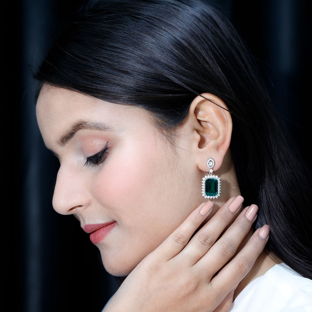Lab Grown Emerald Earrings – 16 Carat Emerald Cut Vintage Bridal Jewelry