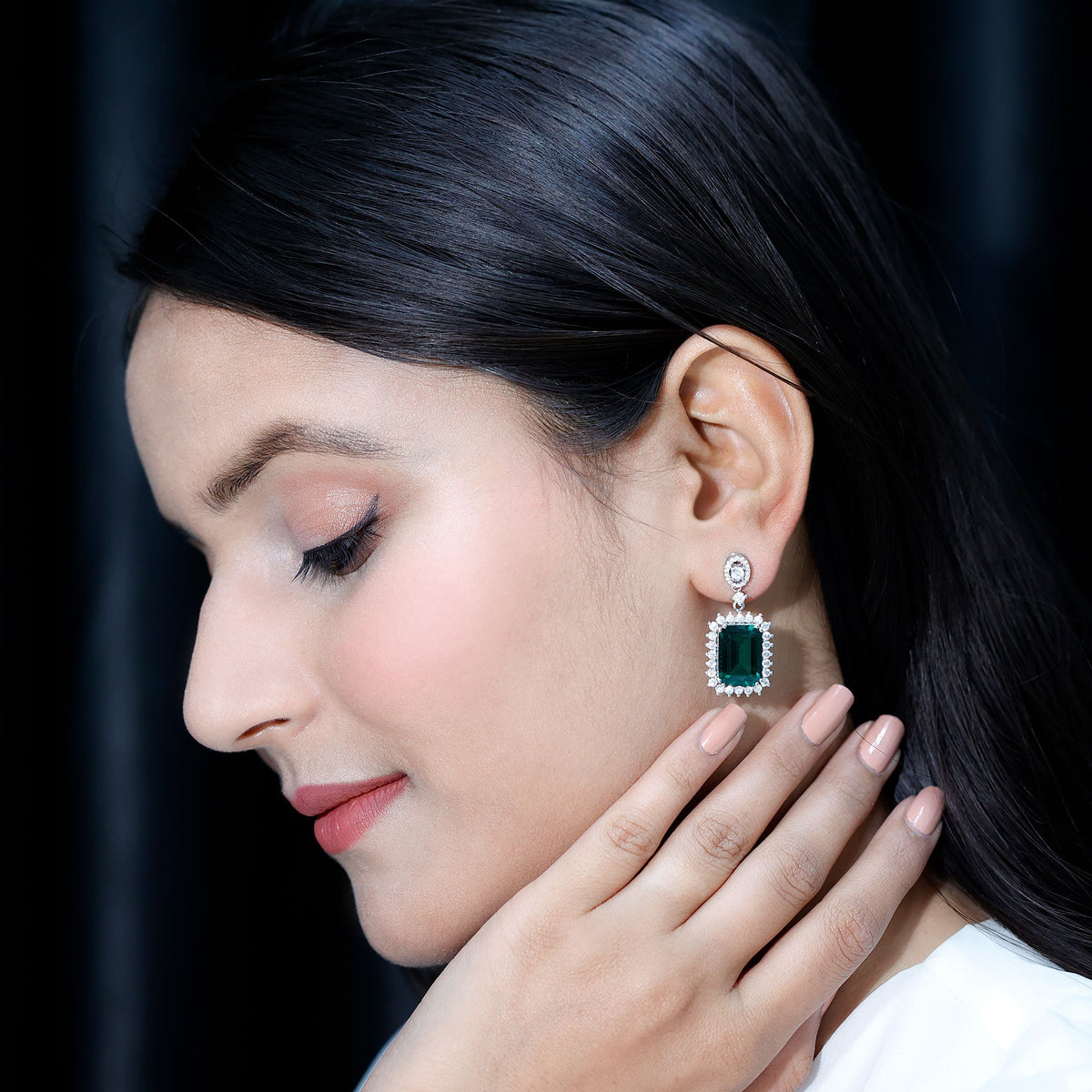 Lab Grown Emerald Earrings – 16 Carat Emerald Cut Vintage Bridal Jewelry