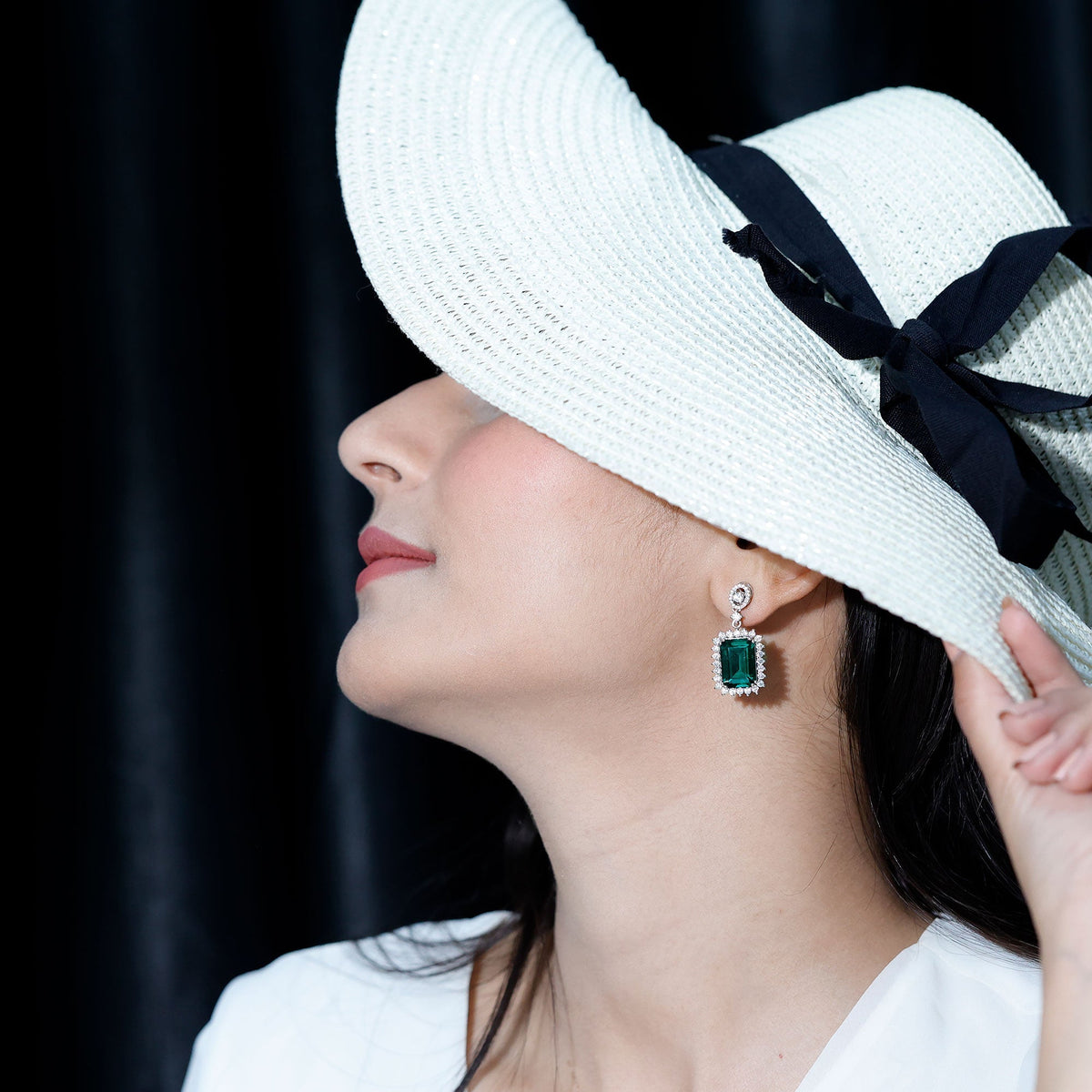 Lab Grown Emerald Earrings – 16 Carat Emerald Cut Vintage Bridal Jewelry