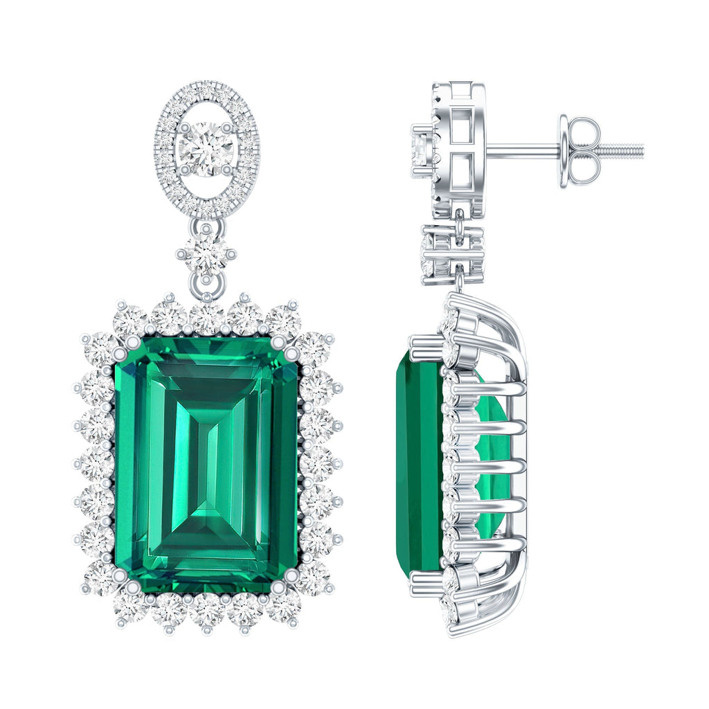 Lab Grown Emerald Earrings – 16 Carat Emerald Cut Vintage Bridal Jewelry