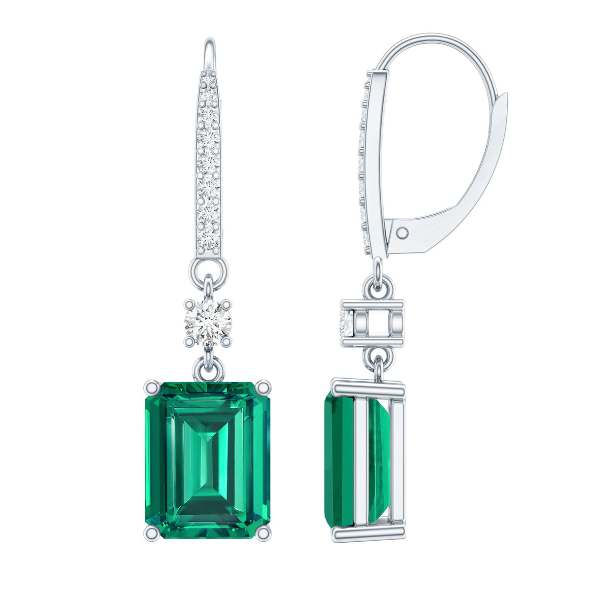 Lab Grown Emerald Earrings - 6.5 Carat Emerald Drop | Sterling Silver Leverback