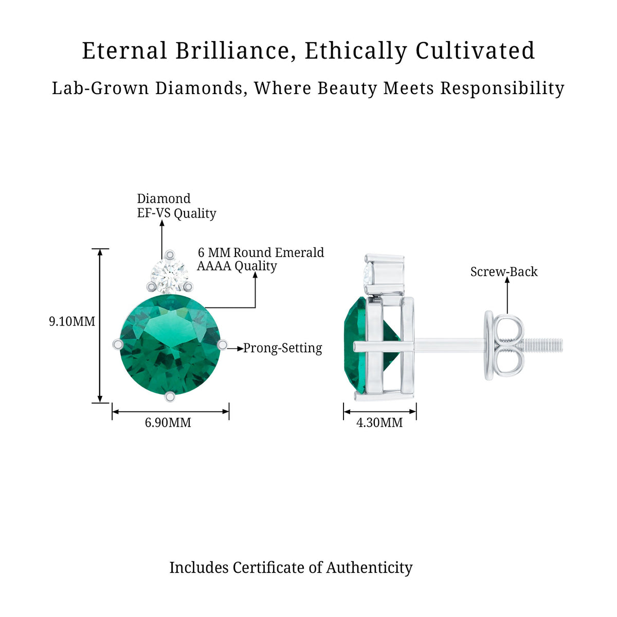 Lab Grown Emerald Earrings – AAA Quality Emerald Studs With Diamond Accent