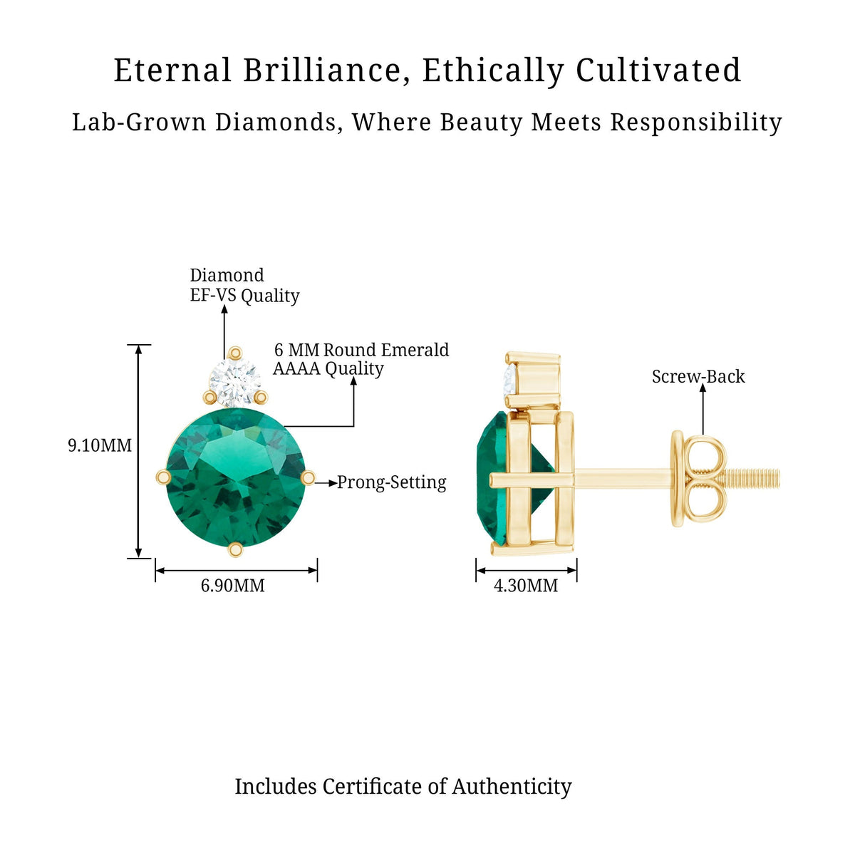 Lab Grown Emerald Earrings – AAA Quality Emerald Studs With Diamond Accent