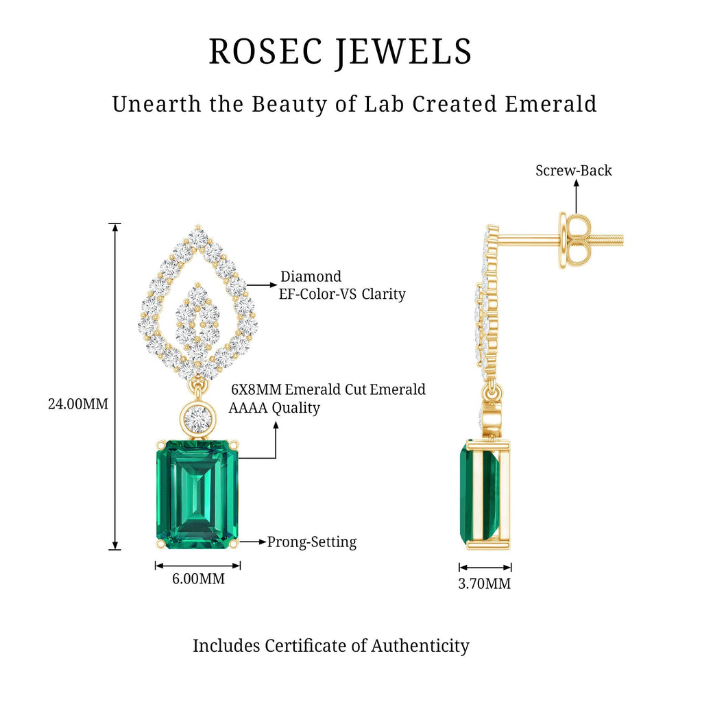 Lab Grown Emerald Earrings – Art Deco Diamond Drop With Screw Back Design