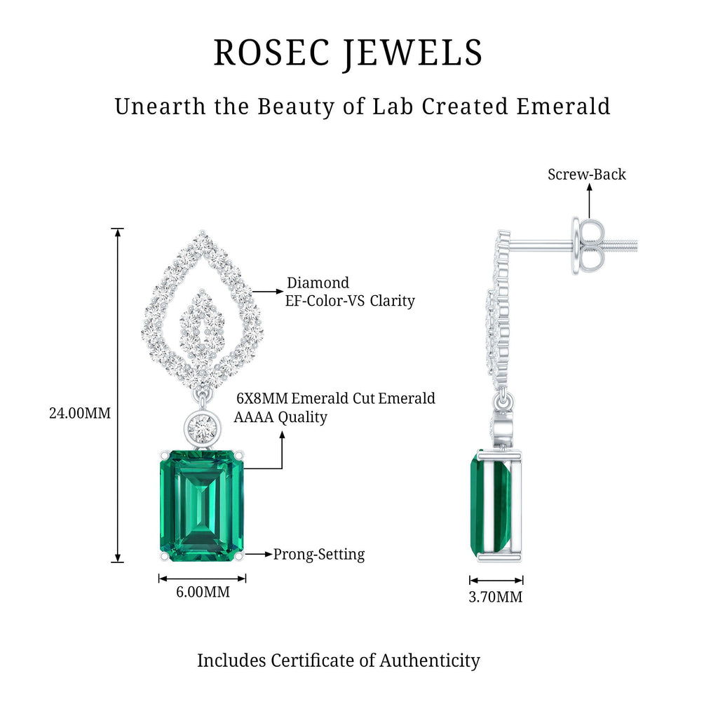 Lab Grown Emerald Earrings – Art Deco Diamond Drop With Screw Back Design