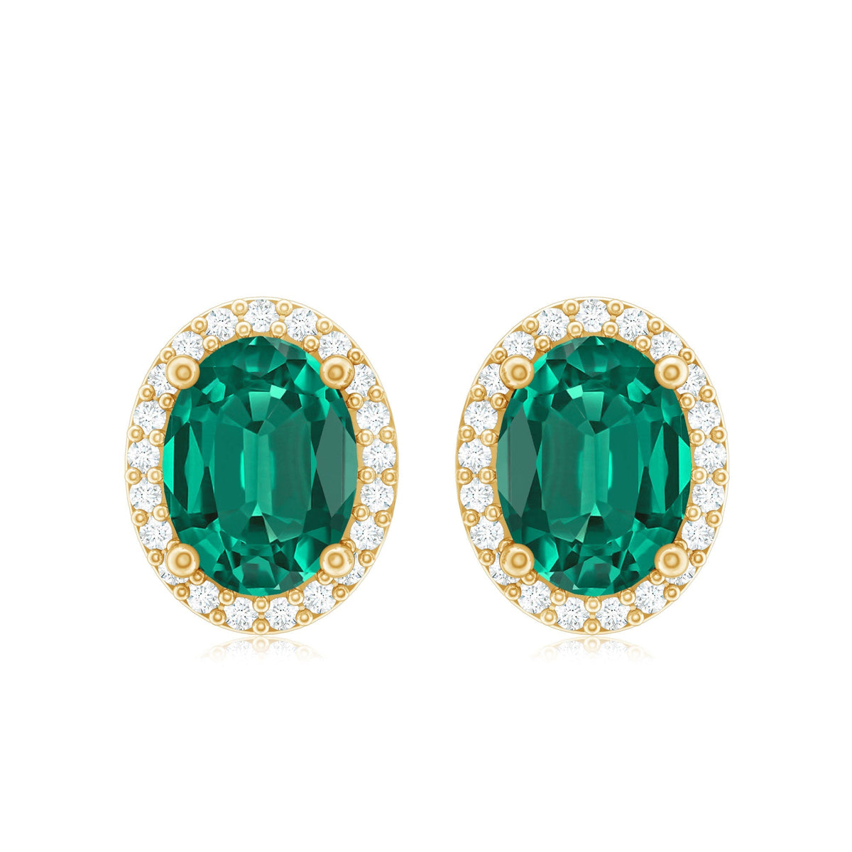 Lab Grown Emerald Earrings – Classic Oval Emerald Halo Studs With Diamond Halo