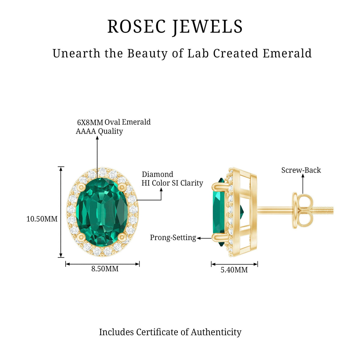 Lab Grown Emerald Earrings – Classic Oval Emerald Halo Studs With Diamond Halo