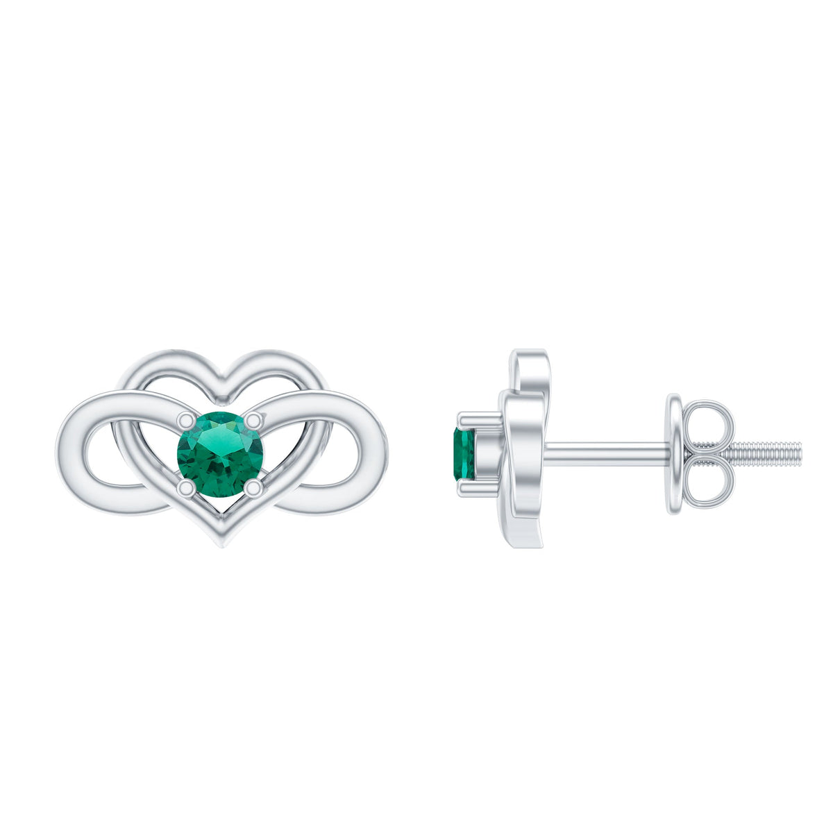 Lab Grown Emerald Earrings – Infinity Heart Studs With Prong Setting Design