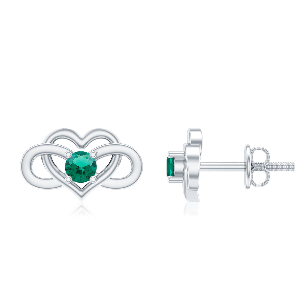 Lab Grown Emerald Earrings – Infinity Heart Studs With Prong Setting Design