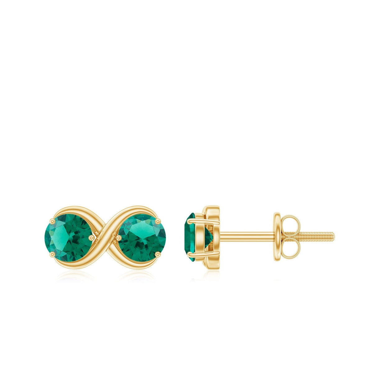 Lab Grown Emerald Earrings – Infinity Studs with Prong Setting & Screw Backs