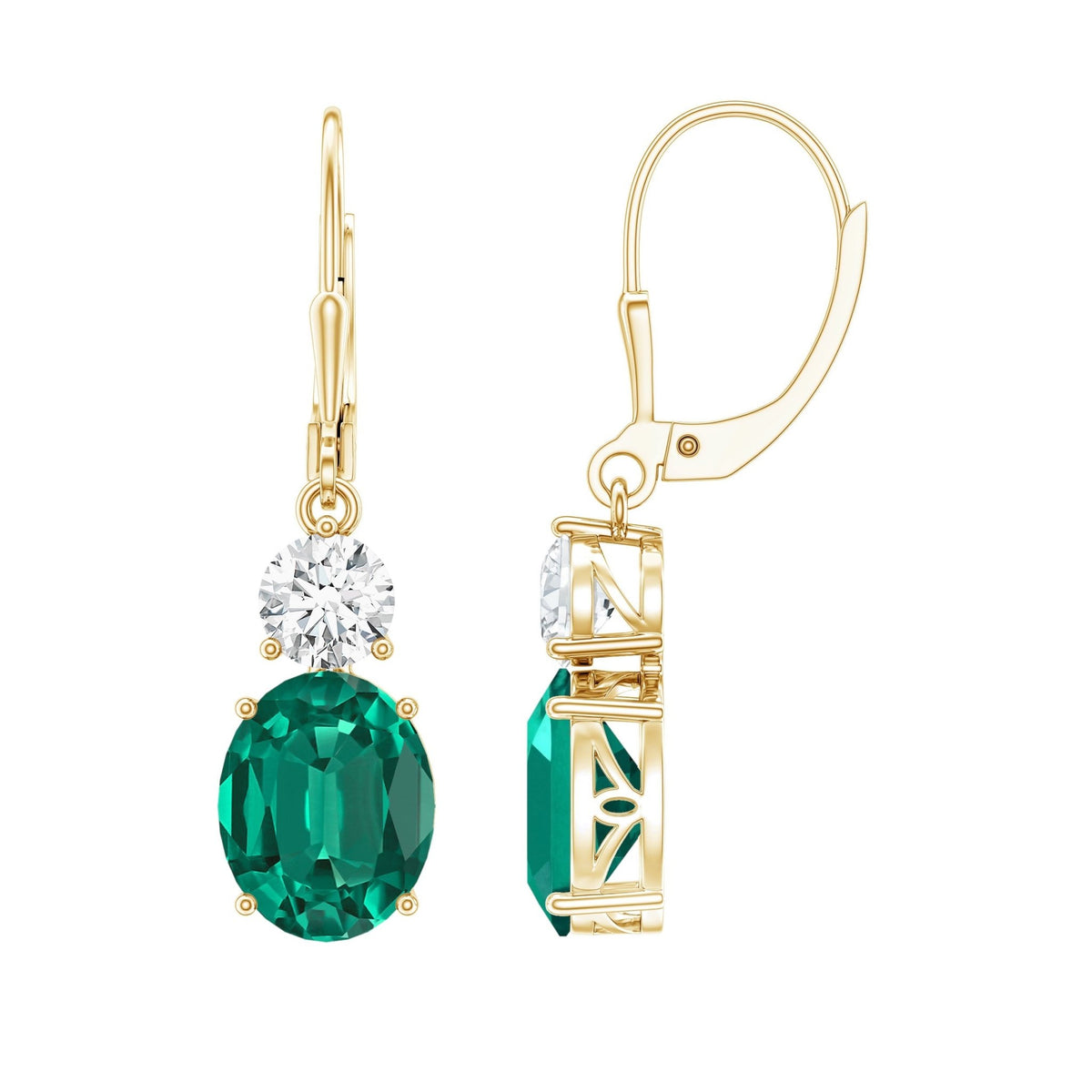 Lab Grown Emerald Earrings – Oval Drop Lever Back Earrings With Moissanite Sparkle