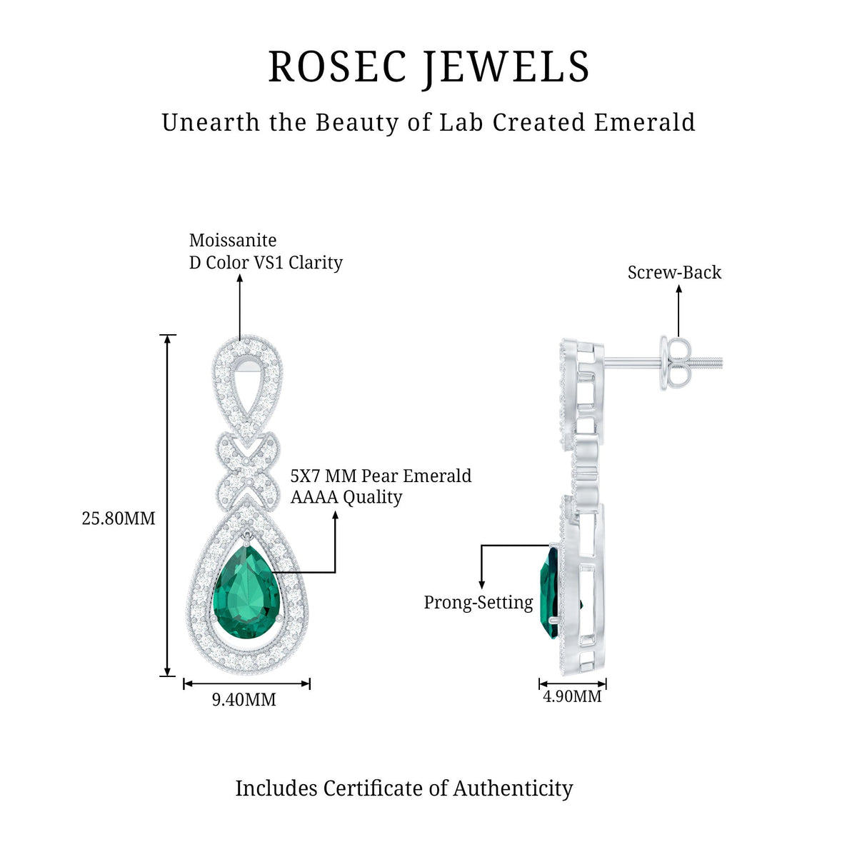Lab Grown Emerald Earrings – Silver Drop Dangle Wedding Earrings With Certificate