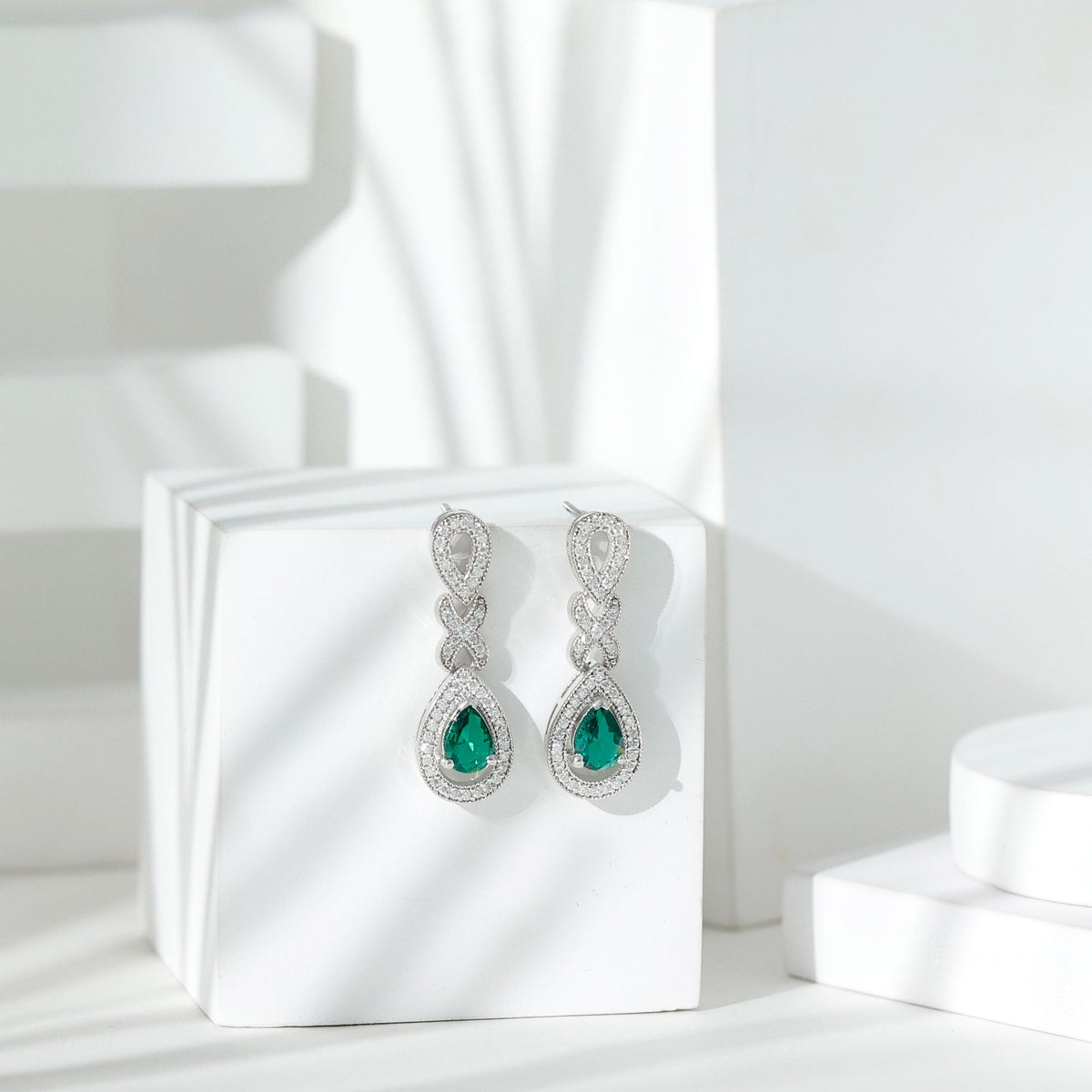 Lab Grown Emerald Earrings – Silver Drop Dangle Wedding Earrings With Certificate