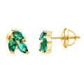 Lab Grown Emerald Earrings – Silver Leaf Studs With AAA Quality Marquise Gemstones