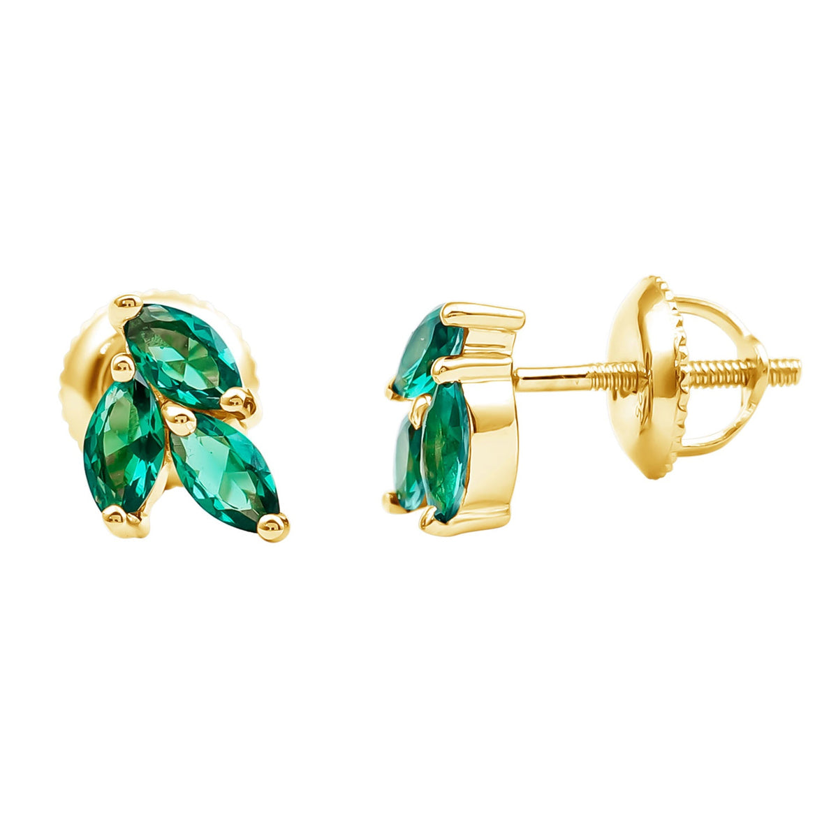 Lab Grown Emerald Earrings – Silver Leaf Studs With AAA Quality Marquise Gemstones