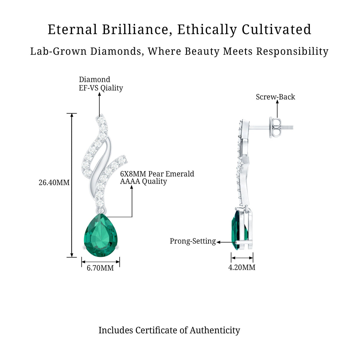 Lab Grown Emerald Earrings – Vintage Pear Shaped Drops with Diamond Accent