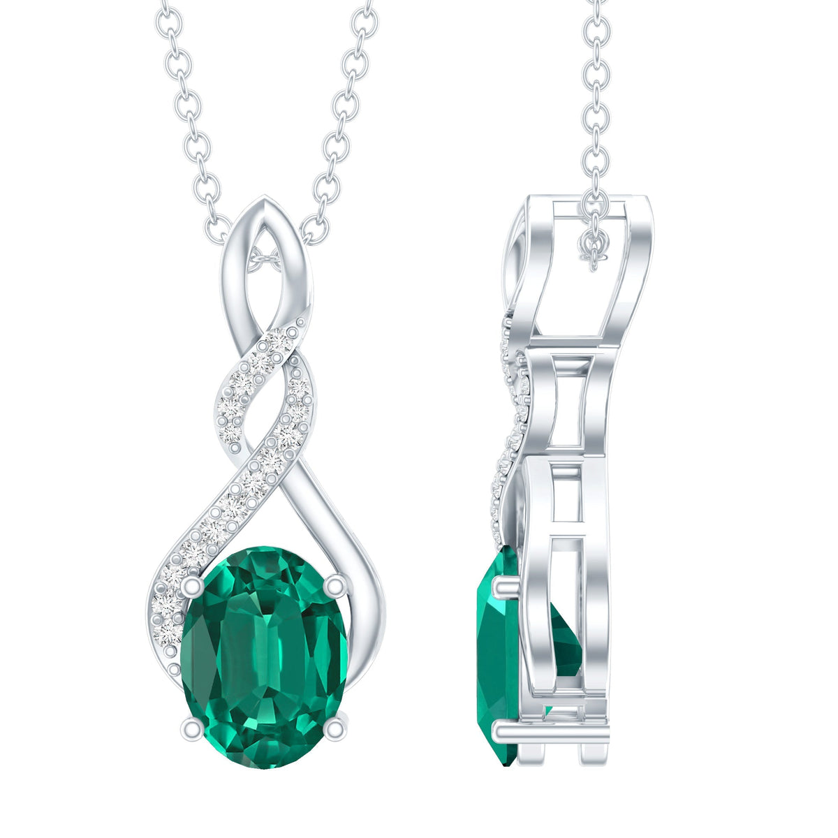 Lab Grown Emerald Necklace – 1.25 Carat Oval Cut Pendant with Silver Chain