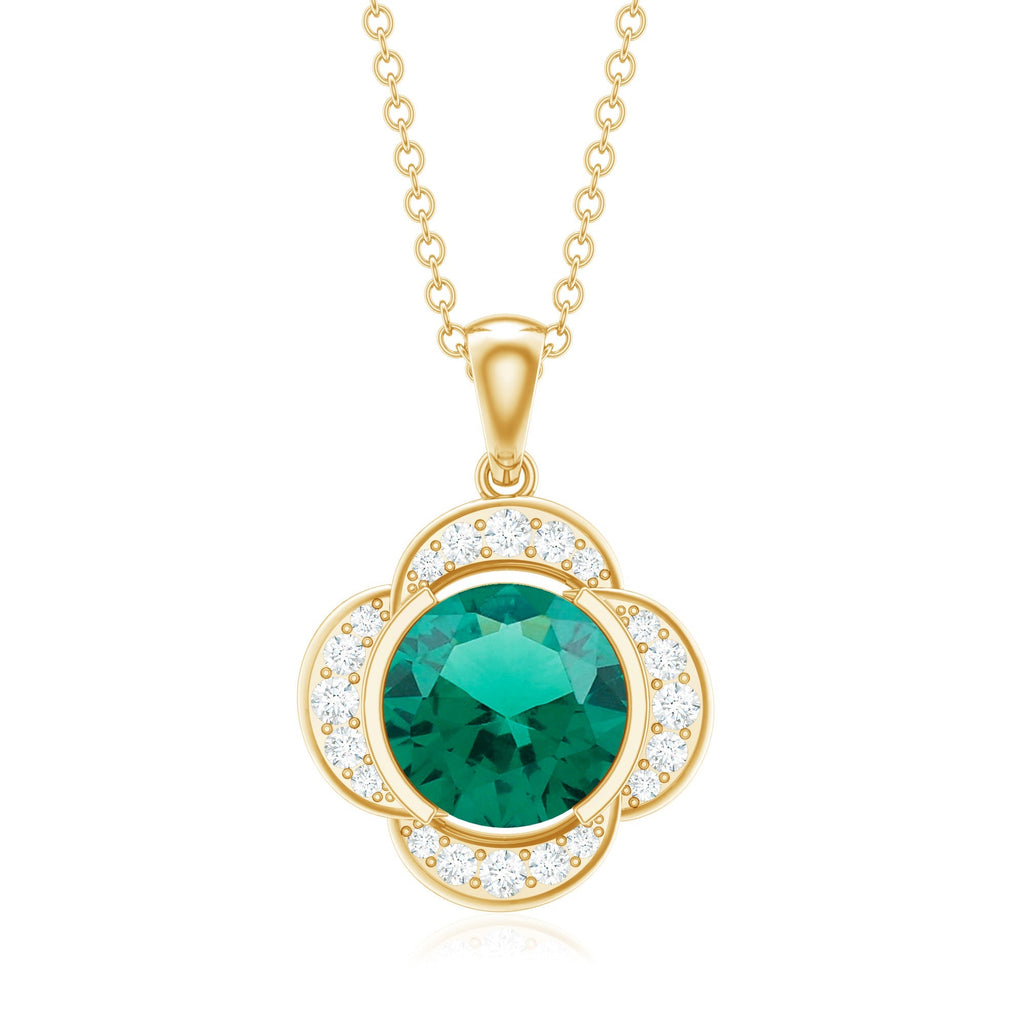 Lab Grown Emerald Necklace – 2 Carat Diamond Flower Pendant With Adjustable Cable Chain