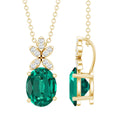 Lab Grown Emerald Necklace – 2 Carat Oval Cut Wedding Pendant with Diamond Flower