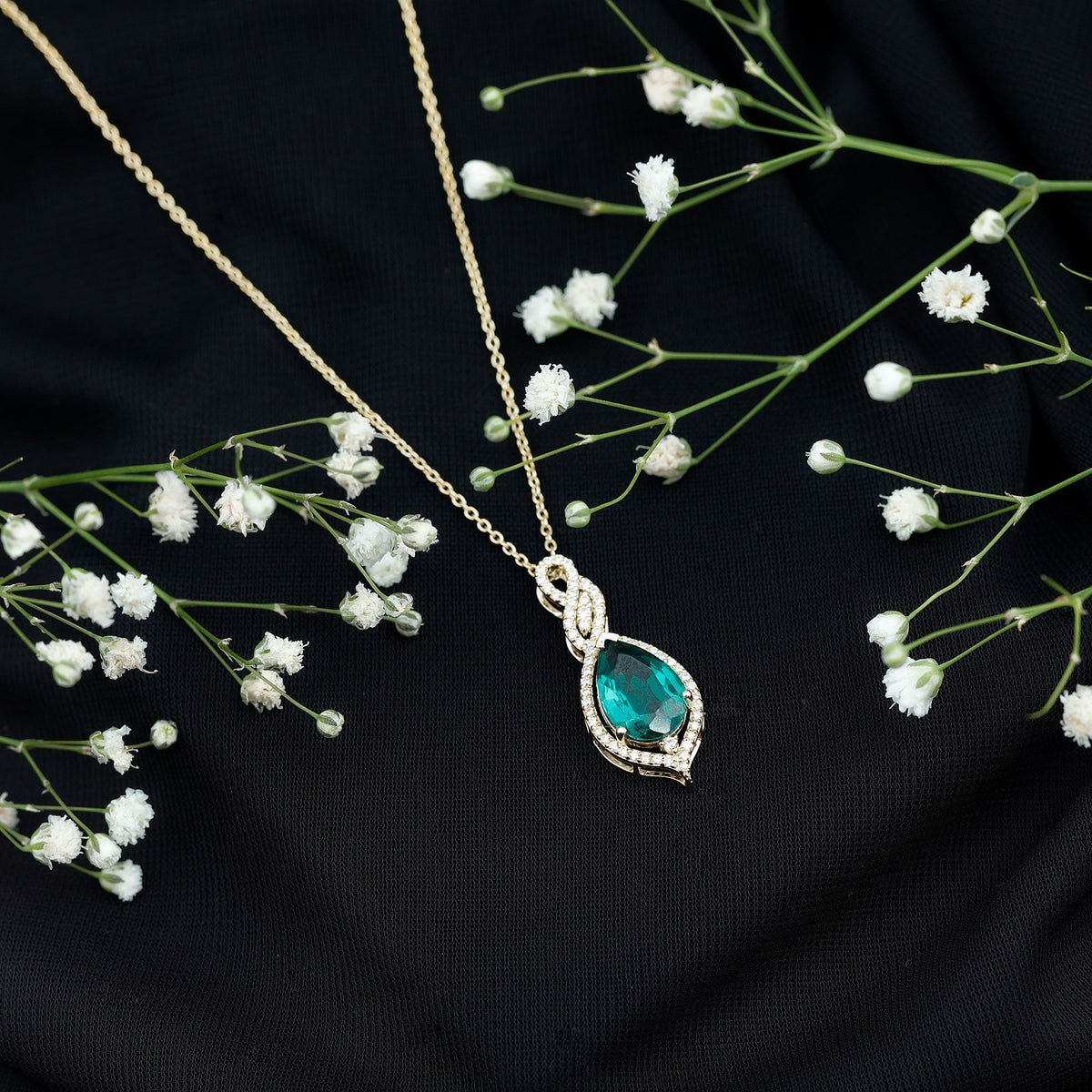 Lab Grown Emerald Necklace - 2.5 Carat Pear Shaped Pendant With Diamond Halo